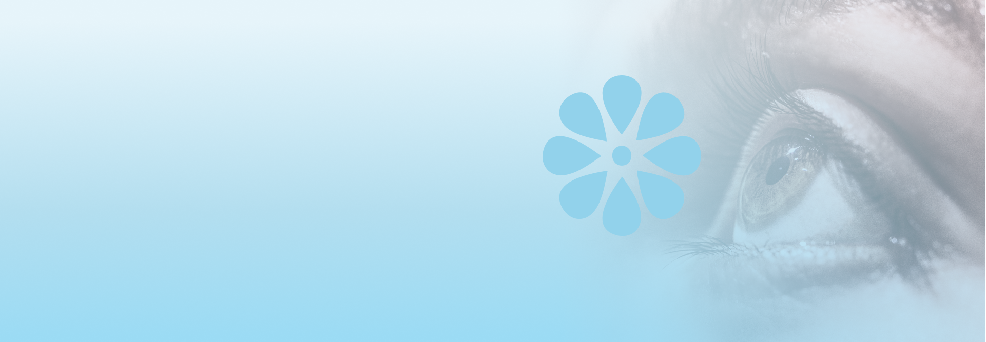 Frosted glass with a blue flower logo and blurred face